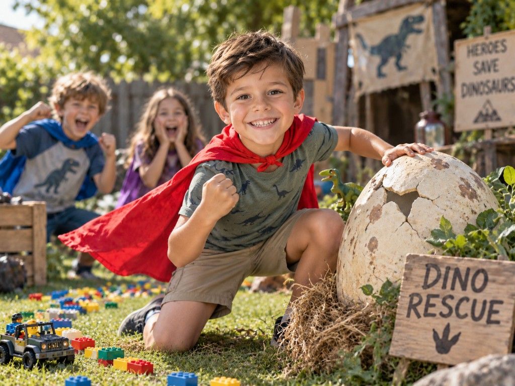 Leo on a backyard dinosaur rescue mission