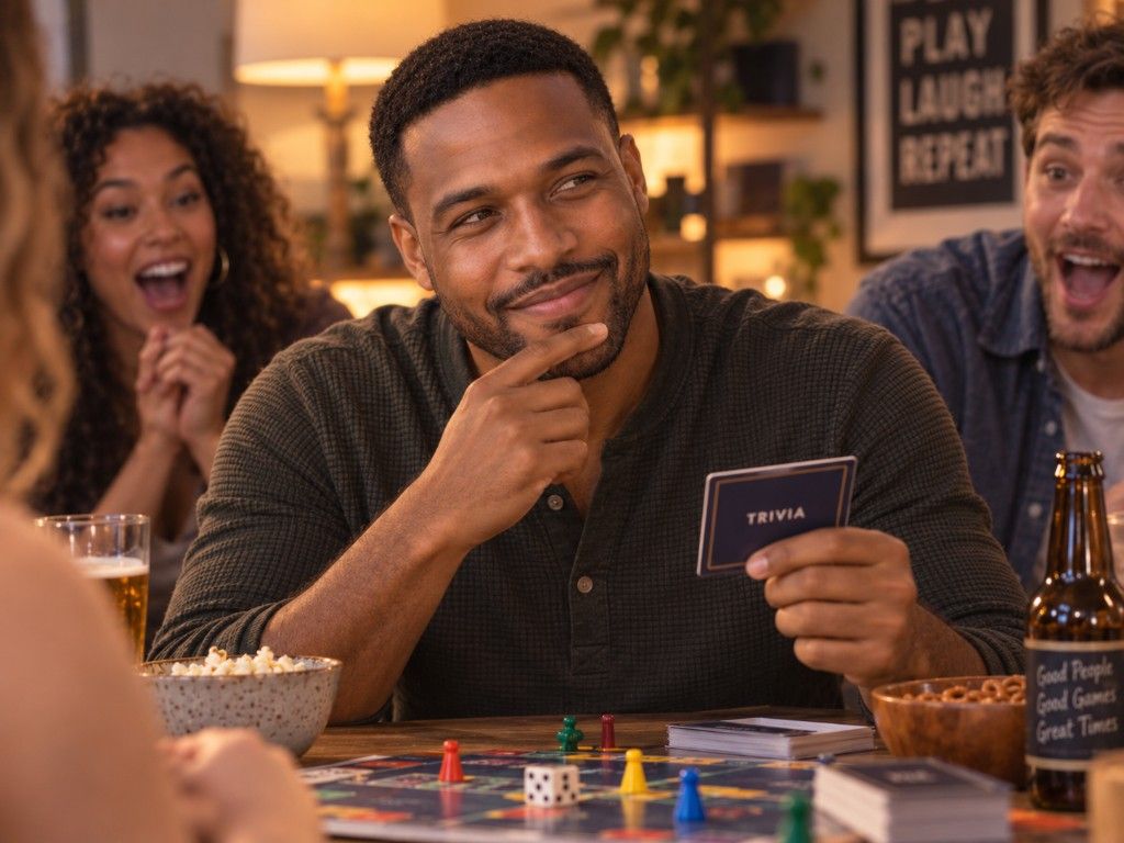 Tristan playing a trivia board game with friends